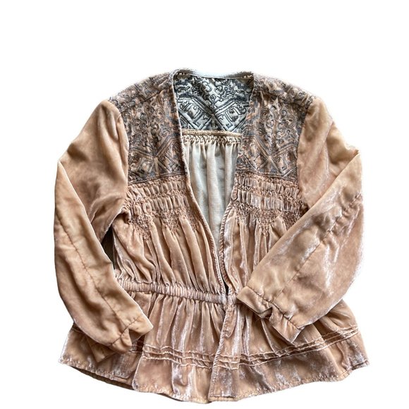 Elevenses Embroidered Peach Velvet Cardigan Size S - Picture 4 of 10